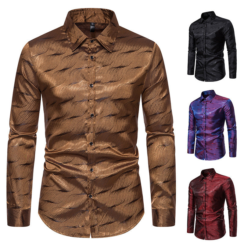 Men's elegant long sleeve shirt with textured surface pattern Lisslune