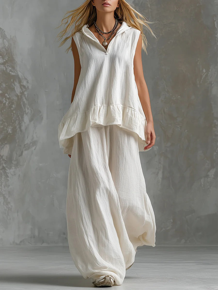Women's Casual Long Sleeve Blouse with Ruffles and Hood Lisslune
