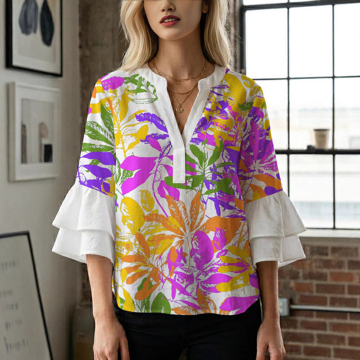 Women's blouse shirt with voluminous sleeves and floral pattern Lisslune