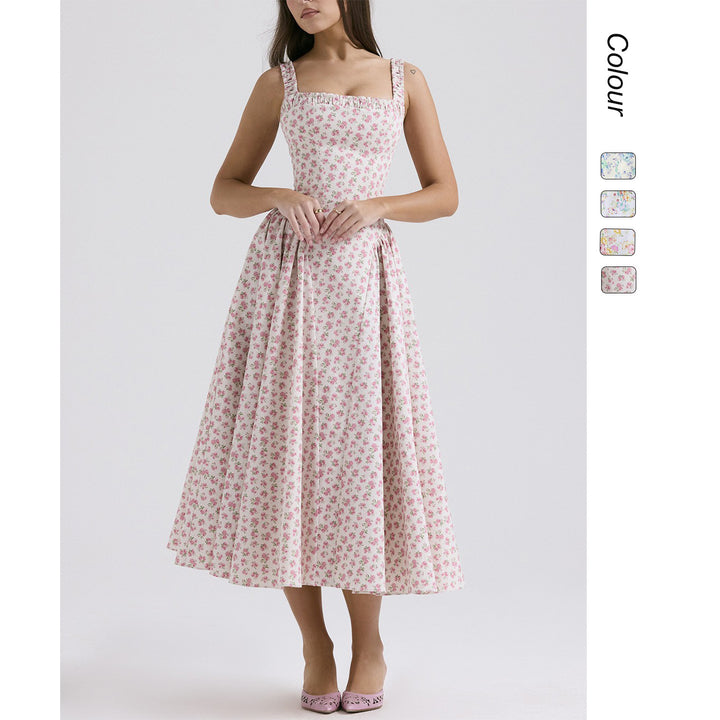 Women’s midi dress with floral pattern and flared skirt Lune London