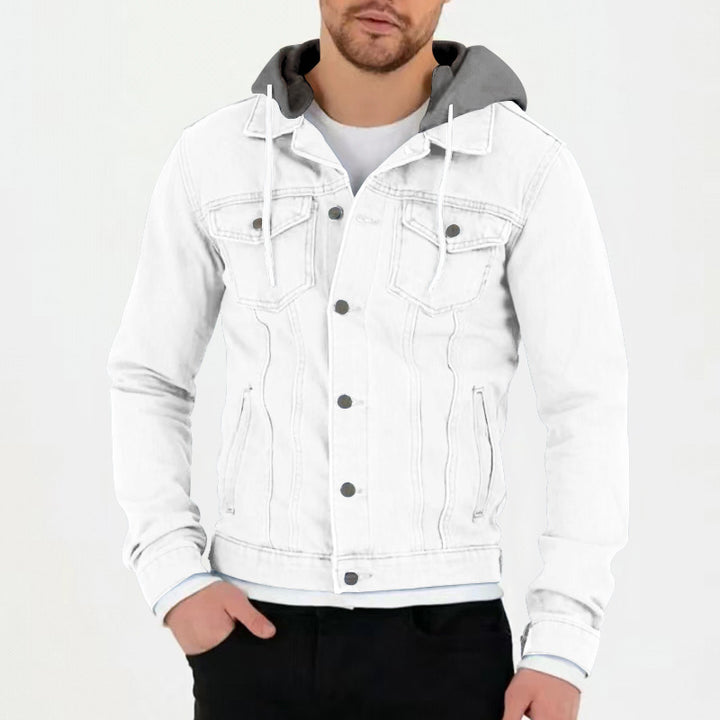 Men's denim jacket with snug hood and practical pocket design Lisslune