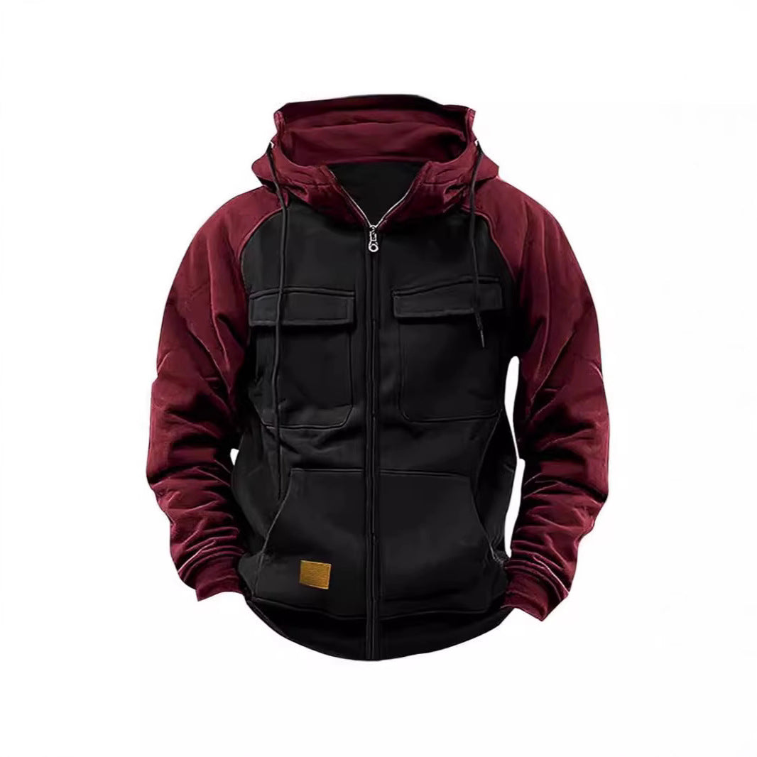 Men's hooded jacket with practical front utility pockets and high collar Lisslune