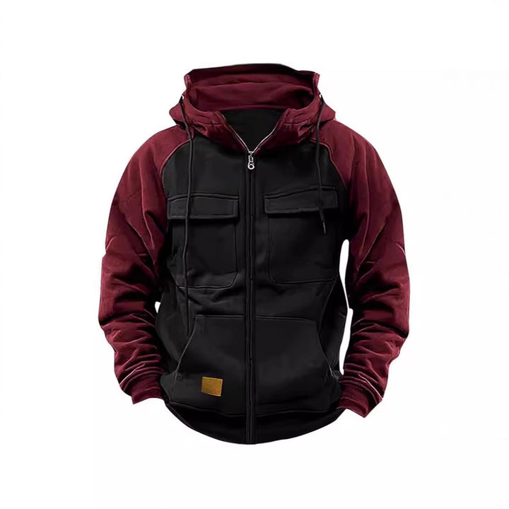 Men's hooded jacket with practical front utility pockets and high collar Lisslune
