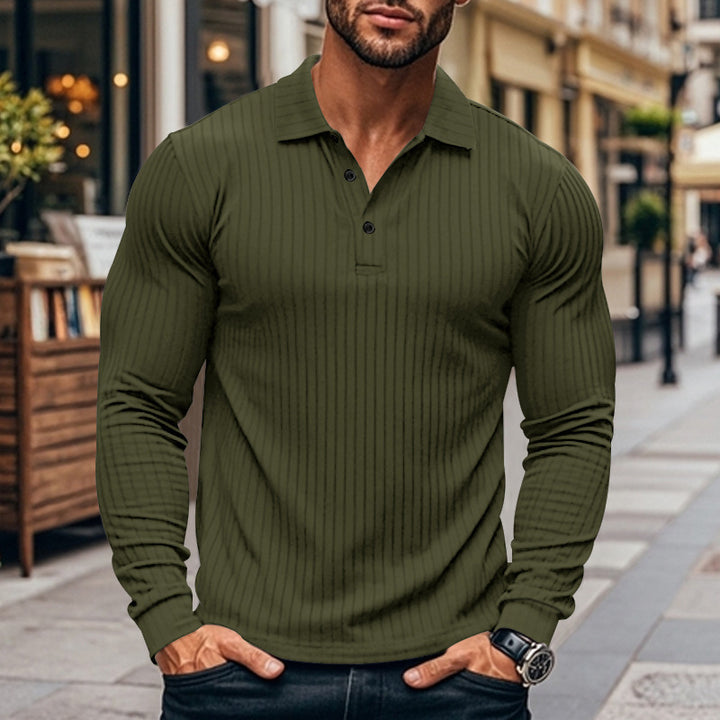 Men's long sleeve Henley shirt with fine stripes and trendy button closure Lisslune