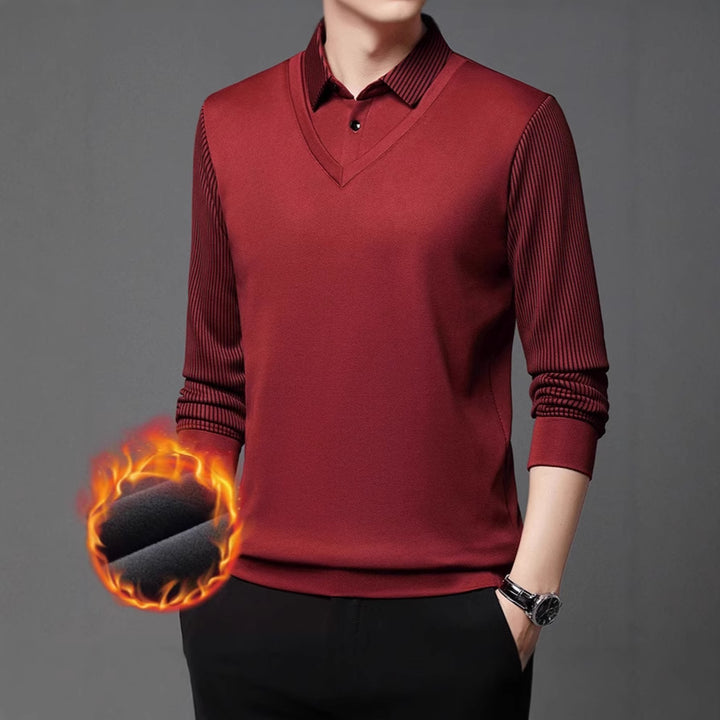 Men's fashionable sweater with V-neck and textured sleeve Lisslune