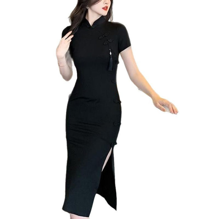 Ladies elegant bodycon dress with high slit and short sleeves Lisslune