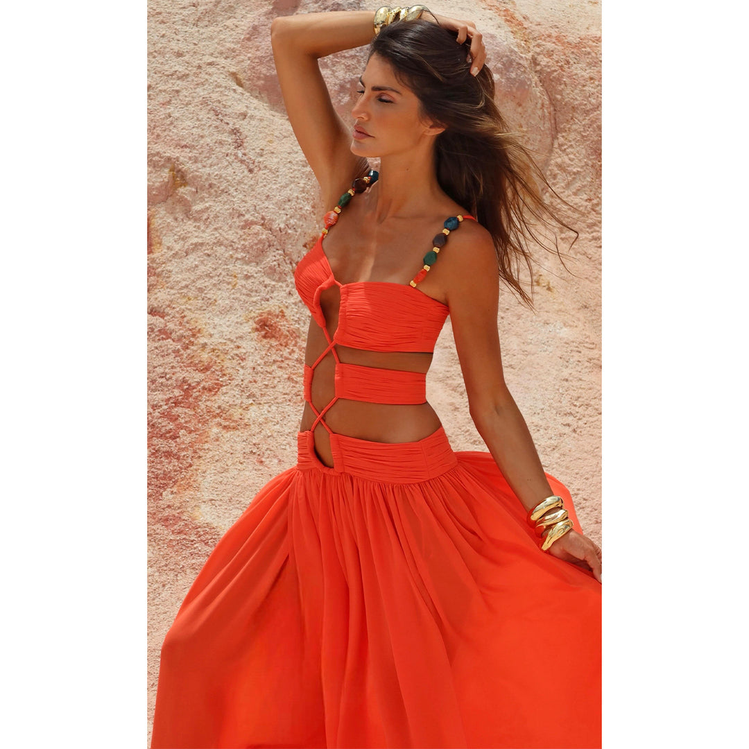 Women's maxi dress with unique cut-out design