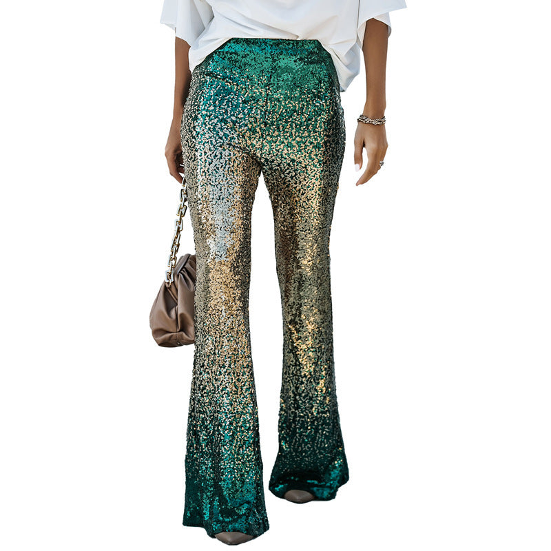 Women Glittering Bell-Bottoms with Luxurious Sequin Pattern Lisslune
