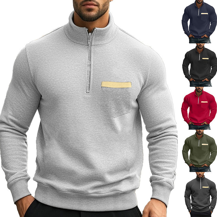 Men's sporty pullover with half zipper and contrast chest pocket Lisslune
