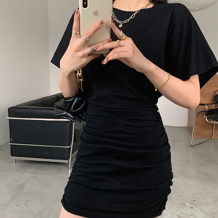 Ladies elegant mini dress with gathering and deep V-neck