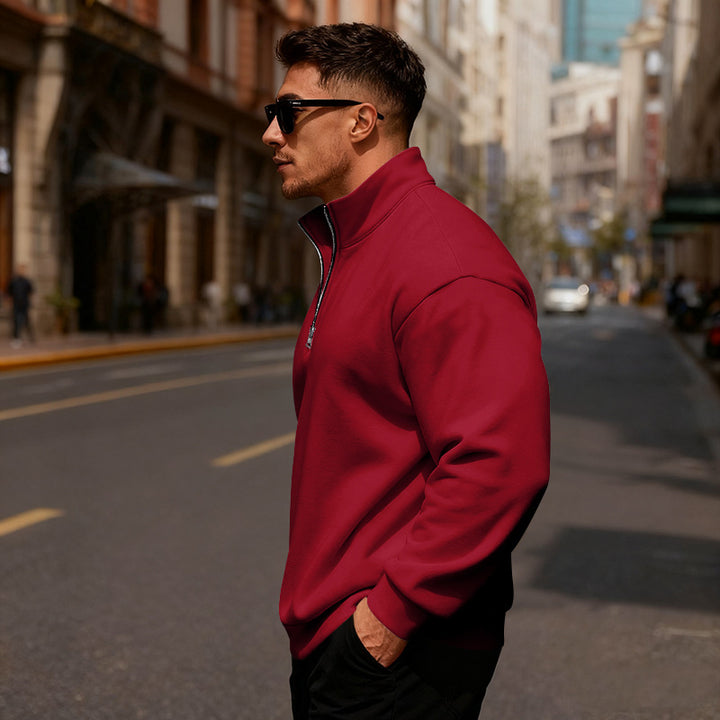 Men's sporty sweater with stand-up collar and half zipper Lisslune