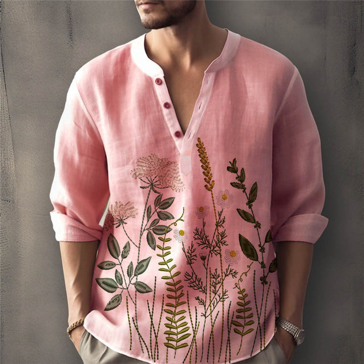 Men's linen shirt with elaborate plant embroidery Lisslune