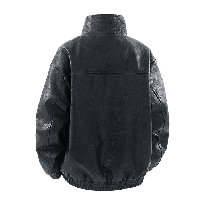 Men's fashionable oversized leather jacket with elegant collar and practical pockets Lisslune