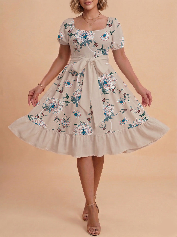 Women's floral dress with adjustable belt and voluminous sleeves Lisslune