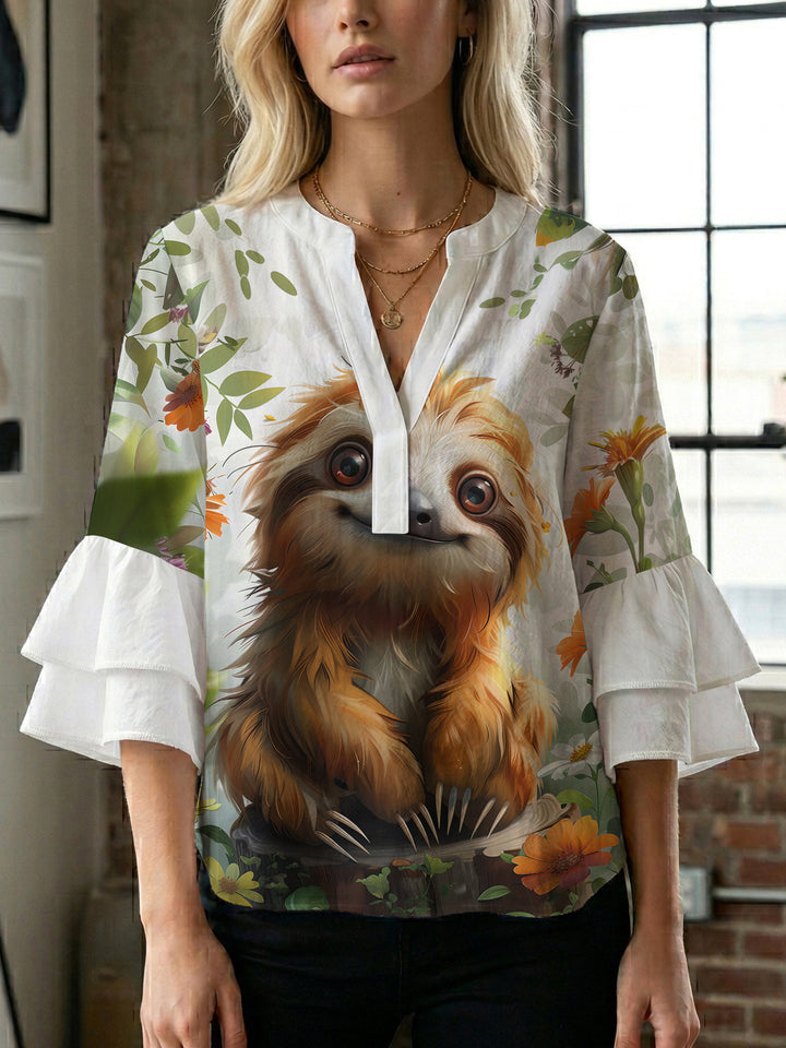 Women Elegant Top with Voluminous Puff Sleeves and Floral Print Lisslune