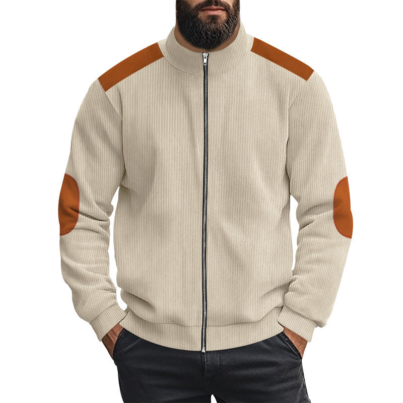 Men's sporty cardigan with contrasting leather appliqués Lisslune