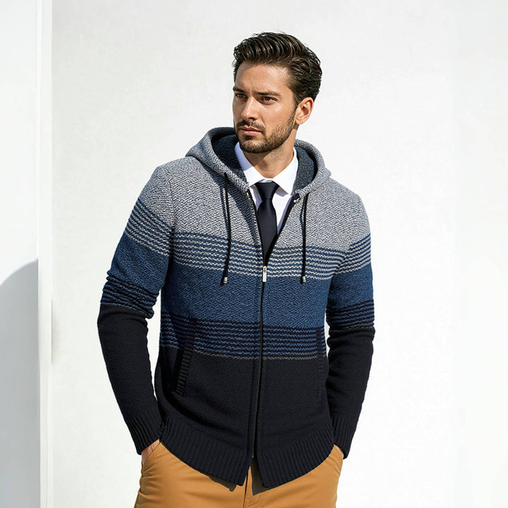 Men's designer coat with hood and textured knit pattern Lisslune