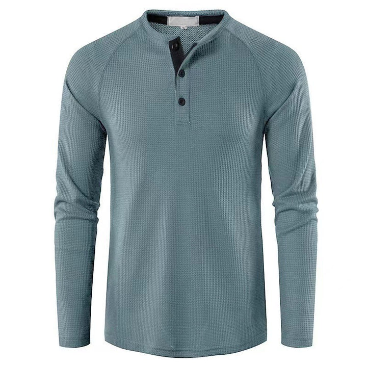 Men's Long Sleeve Cotton Shirt with Button Placket and Textured Design Lisslune