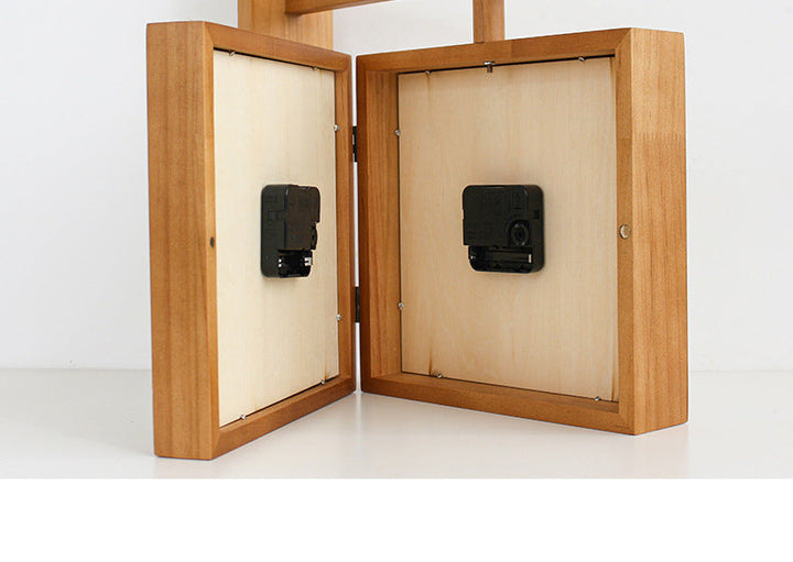 Lisslune | Wall-Corner-Two-Sided Wood-Analog-Clock