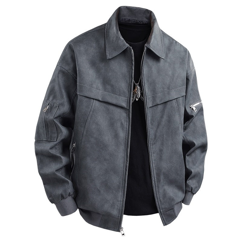 Men's synthetic leather jacket in a casual biker style with practical pockets Lisslune