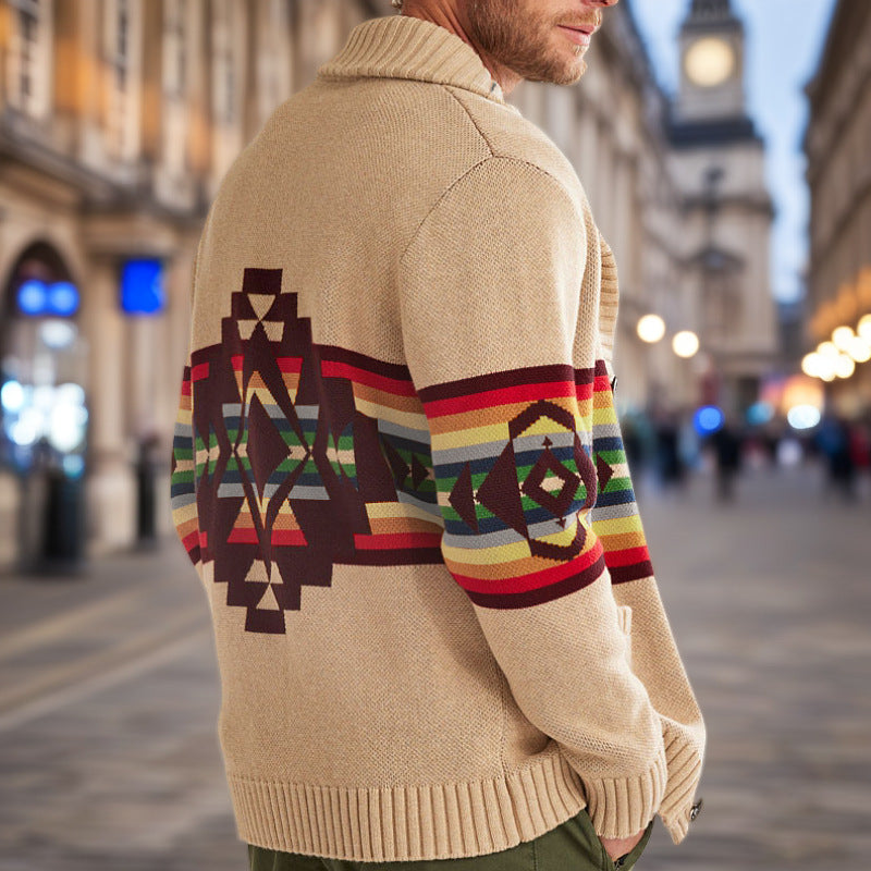 Men's cardigan with colorful patterns and cozy shawl collar Lisslune