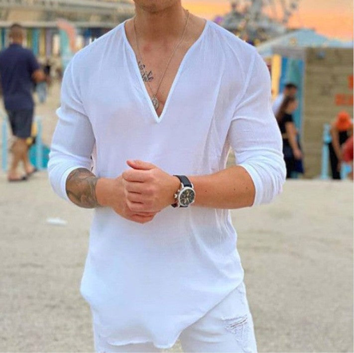 Men's long sleeve shirt with modern V-neck and elegant cut Lisslune