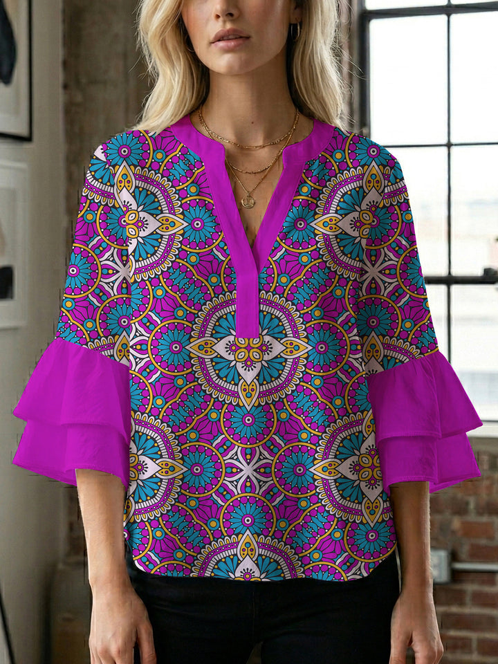 Women's flower creation with voluminous ruffled sleeves Lisslune