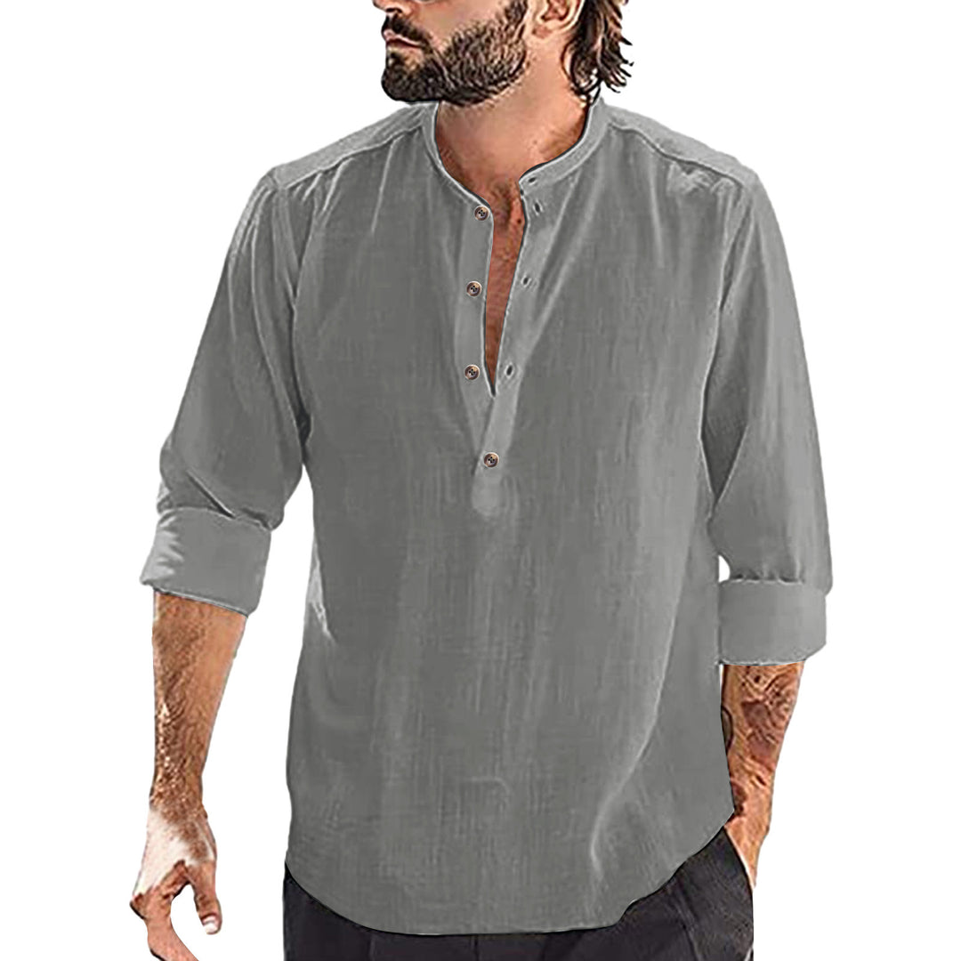 Men's Long Sleeve Henley Shirt made of lightweight linen fabric with decorative buttons and practical cut Lisslune