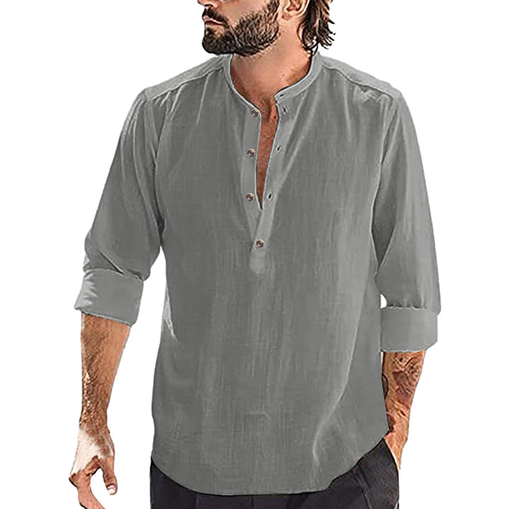 Men's Long Sleeve Henley Shirt made of lightweight linen fabric with decorative buttons and practical cut Lisslune