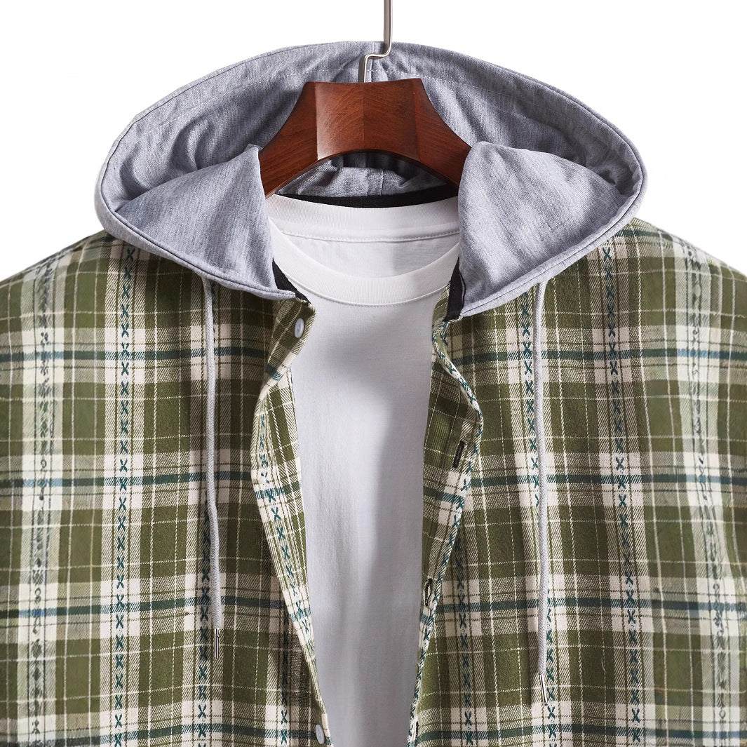 Men's flannel shirts with integrated hood Lisslune