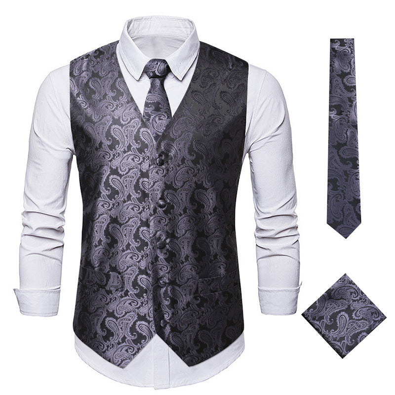 Men's Elegant Vest with Paisley Pattern and Matching Tie Set Lisslune