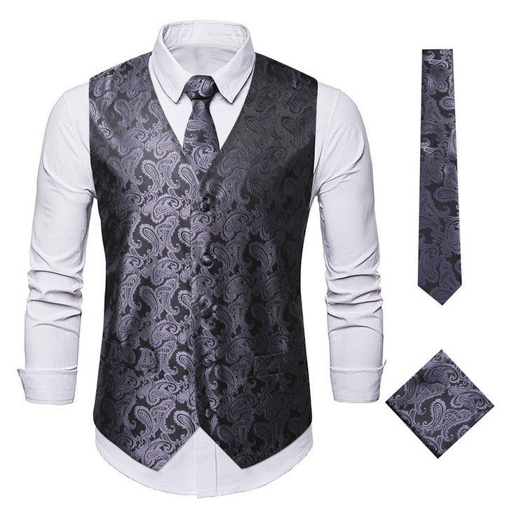 Men's Elegant Vest with Paisley Pattern and Matching Tie Set Lisslune