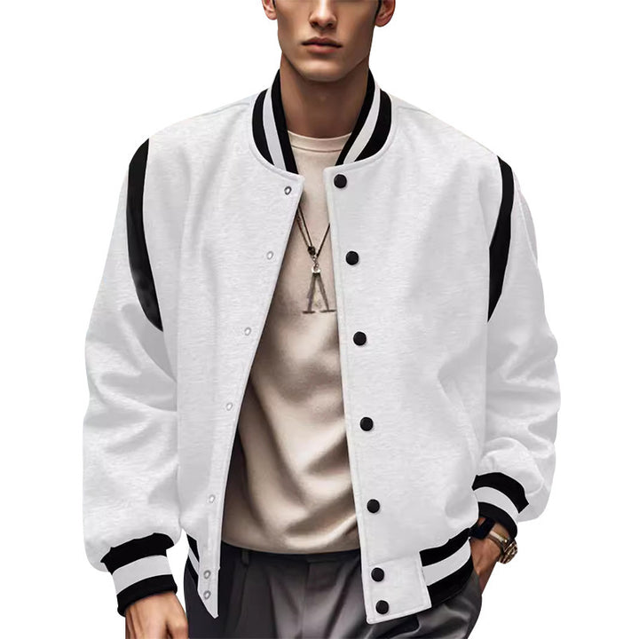 Men's sporty college jacket in retro style with contrast sleeves and snap button closure Lisslune