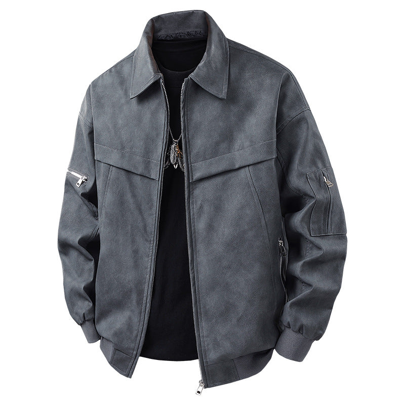 Men's synthetic leather jacket in a casual biker style with practical pockets Lisslune