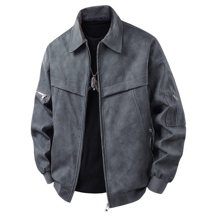 Men's synthetic leather jacket in a casual biker style with practical pockets Lisslune