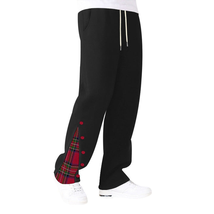 Men's comfortable leisure pants with side button details and combined check pattern Lisslune