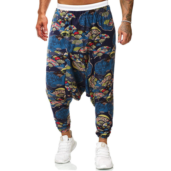 Men's harem pants with unique fantasy pattern and elastic waistband Lisslune