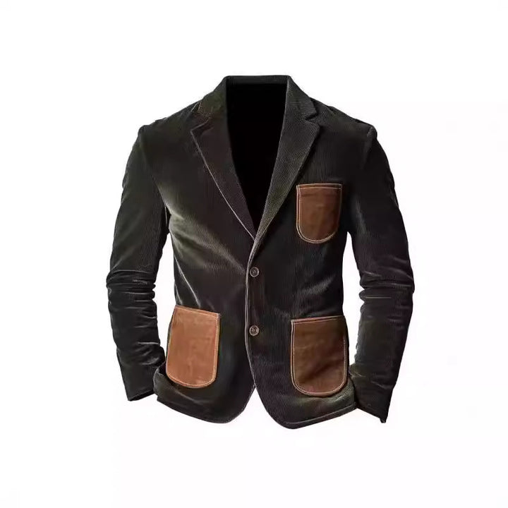 Men's velvet jacket with modern patchwork design and practical pockets Lisslune