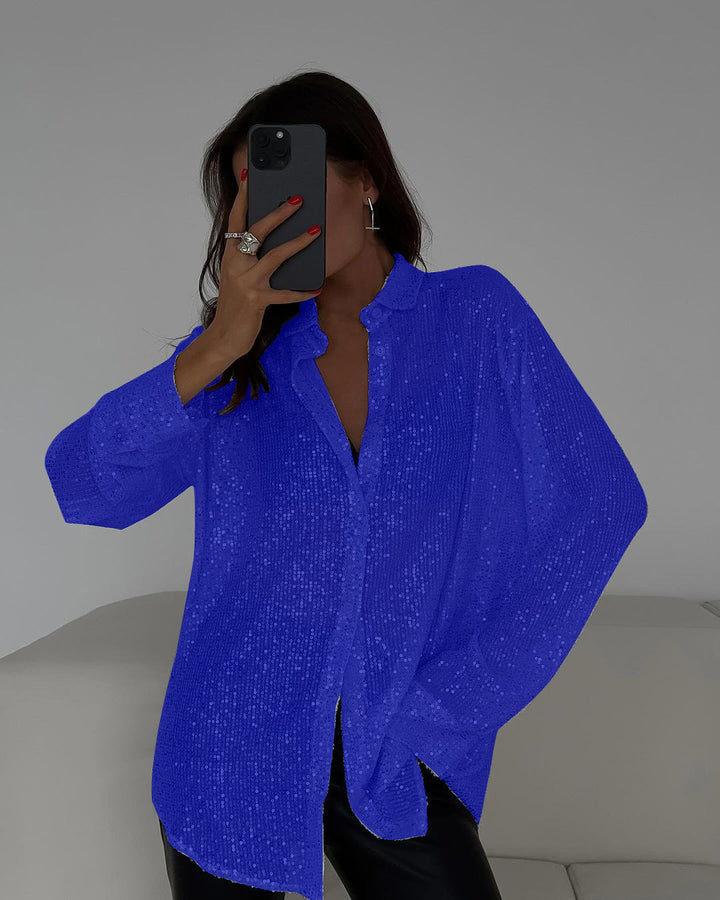 Ladies Glittering Blouse with Shimmering Texture and Casual Cut Lisslune