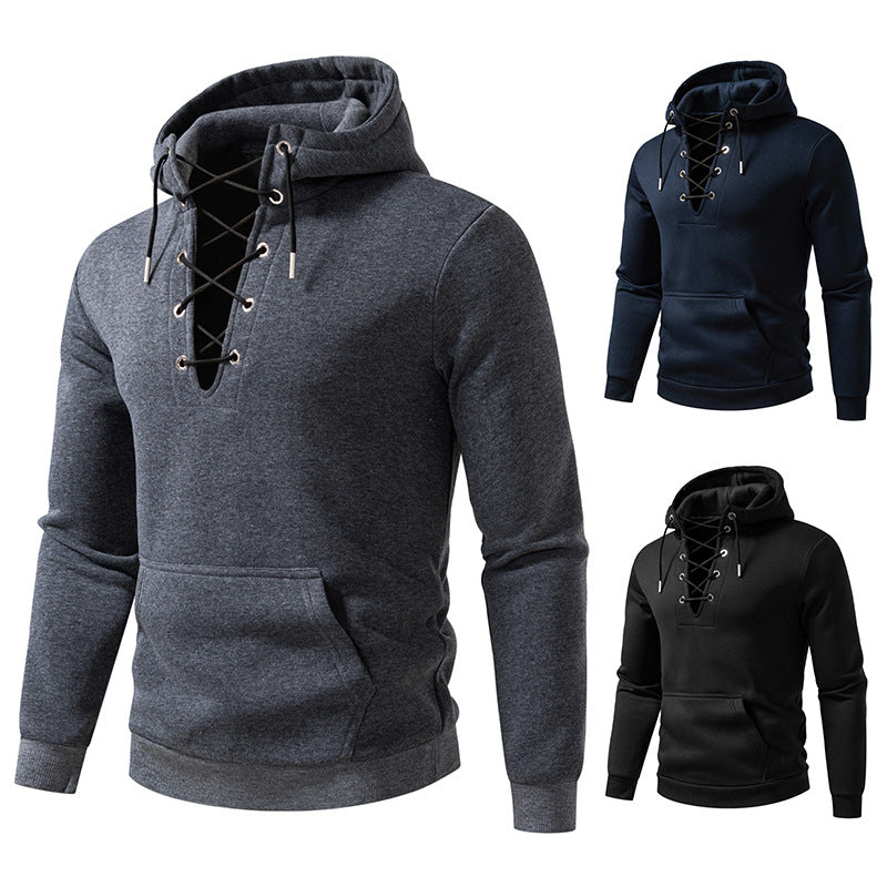 Men's hoodie with fashionable lacing design Lisslune