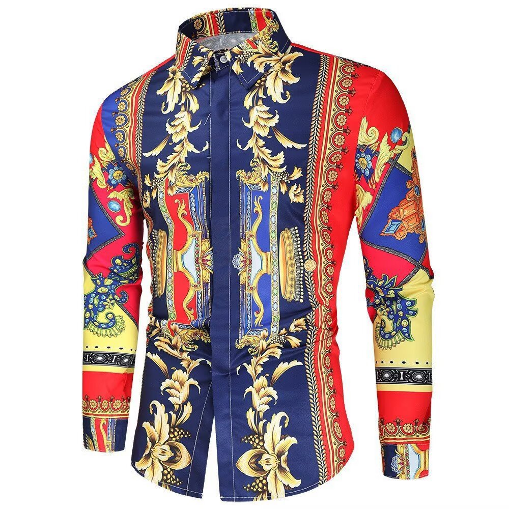 Men's long sleeve shirt with extravagant baroque pattern and modern fit Lisslune
