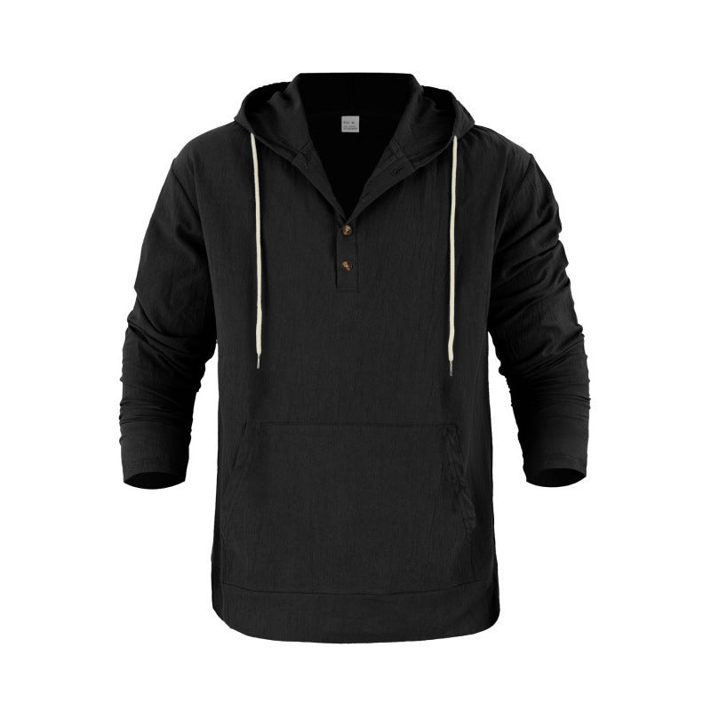 Men's casual hoodie with button placket and kangaroo pocket Lisslune