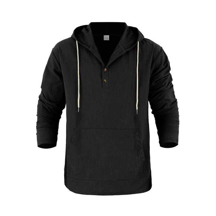 Men's casual hoodie with button placket and kangaroo pocket Lisslune