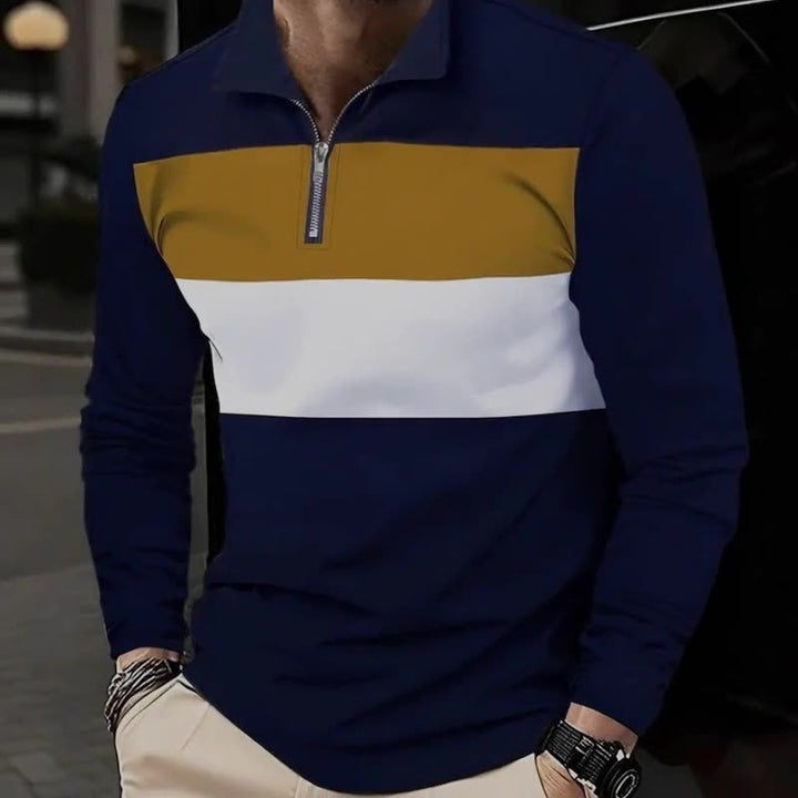 Men's zip sweater with fashionable color cut and comfortable style Lisslune