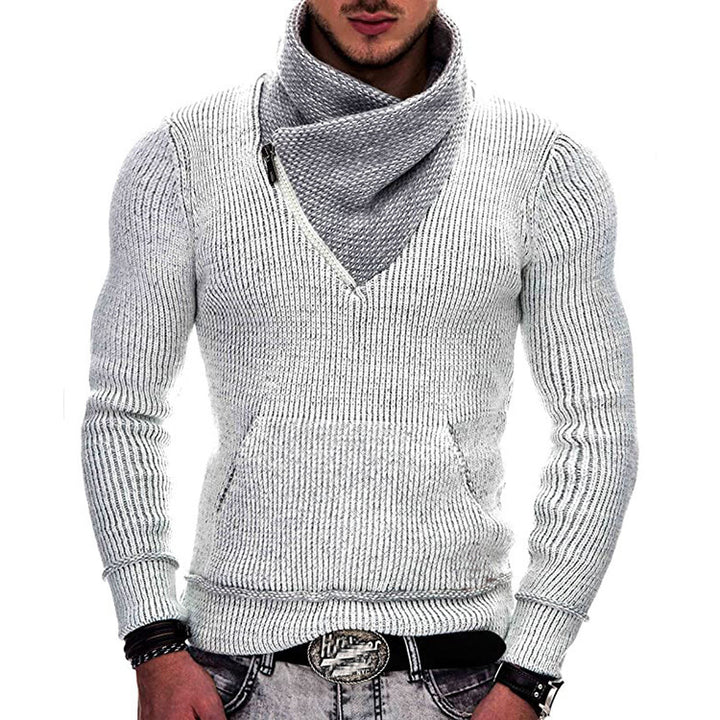 Men's Long Sleeve Hoodie with Asymmetric Zipper and Textured Knit Design Lisslune