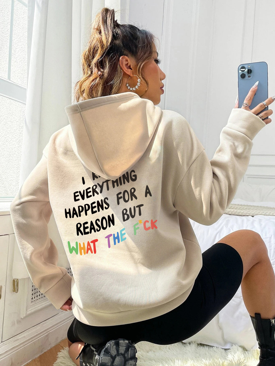 Women's hoodie with inspiring lettering and loose fit Lisslune