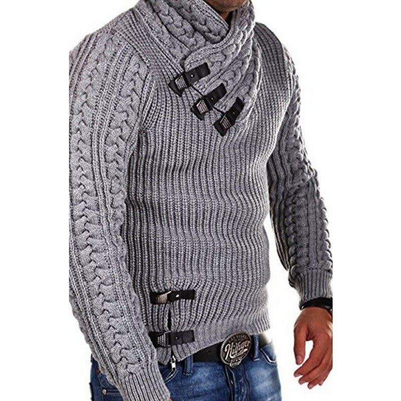 Men's fashionable knit sweater with high collar and stylish straps Lisslune