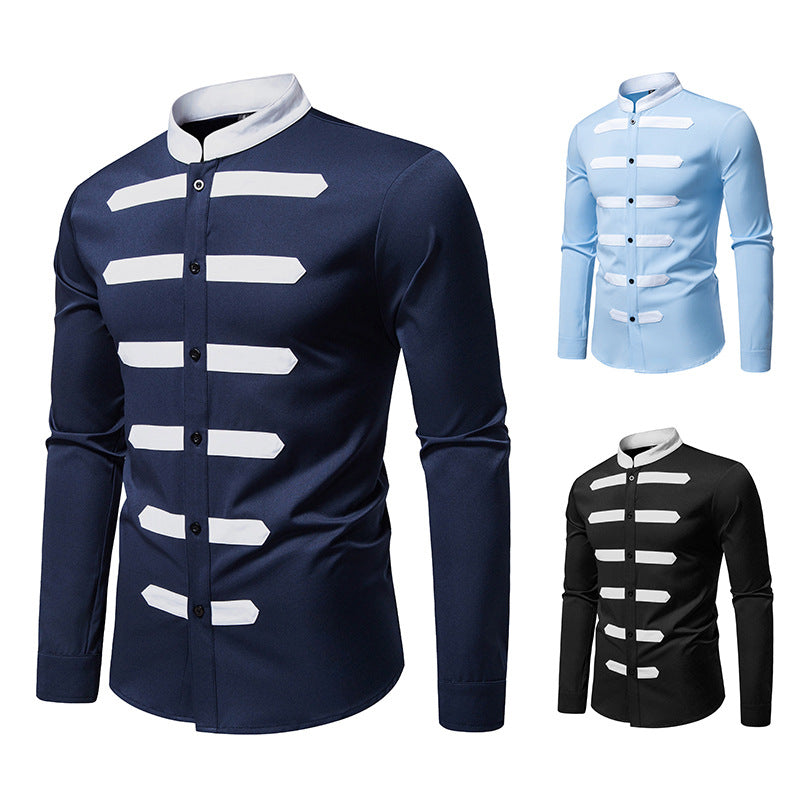 Men's Fashion Long Sleeve Shirt with Contrasting Inserts Lisslune