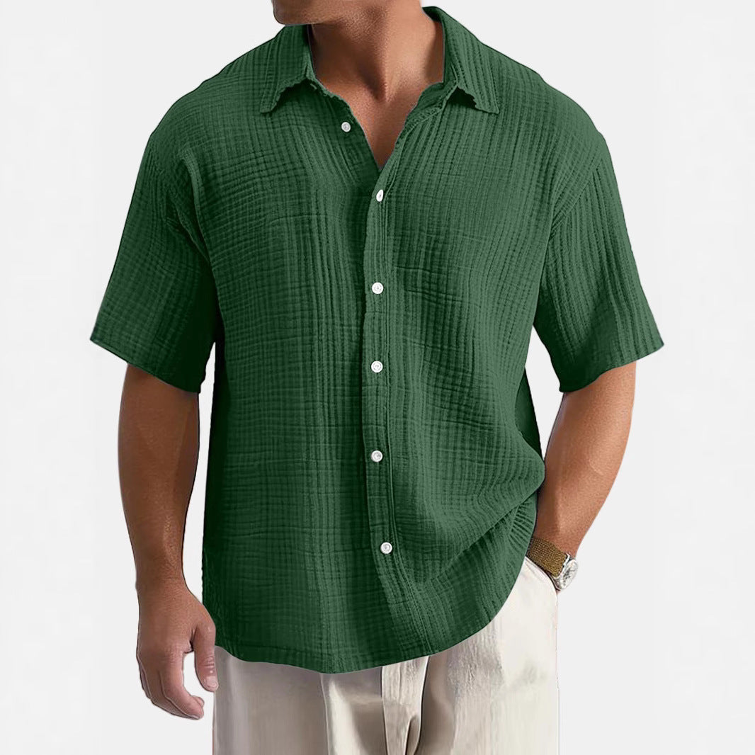 Men's short-sleeve shirt with textured cotton fabric and breathable fit Lisslune