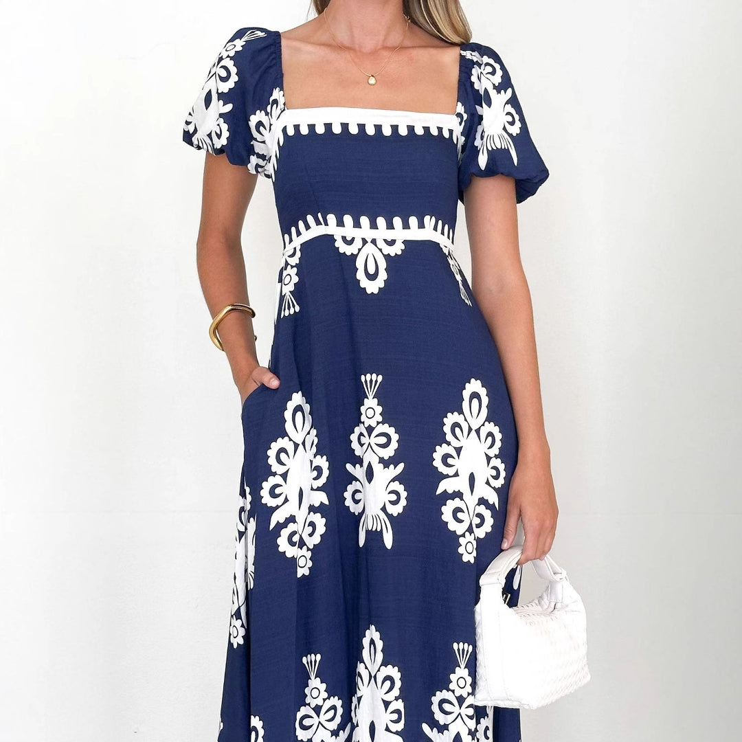 Women's maxi dress with elegant ruffle details and floral pattern Lisslune